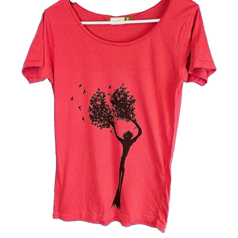 Circles & Squares Womens XL Pink Nature Graphic Scoop Neck Short Sleeve Knit Tee